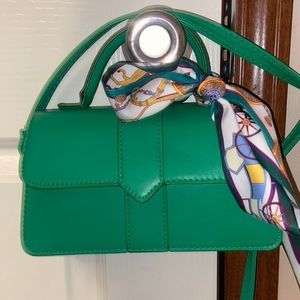 Boutique Designer Inspired Crossbody Satchel Handbag w/Horse Twilly Scarf
